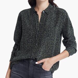 Rails Kate Leopard Print Silk Blouse in Olive Batik